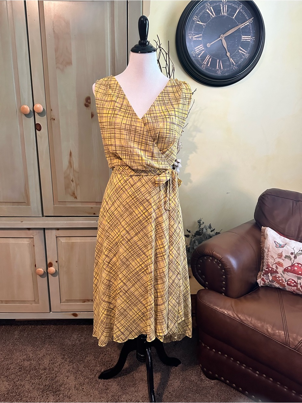 Tommy Hilfiger Yellow Plaid Midi Dress
